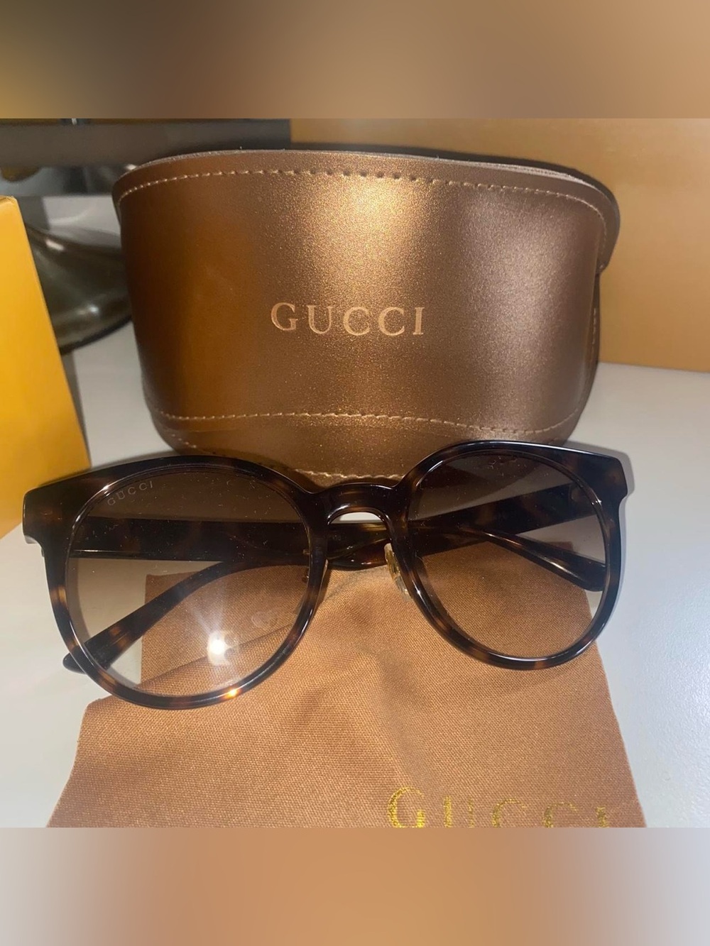 Gucci Brown Tortoiseshell Round Women's Sunglasses